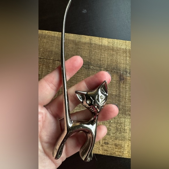 SET OF 2 Chrome Long Tailed Cat Ring Holder Mcm Vintage - Picture 2 of 14